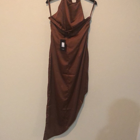 Brown Satin Fashion Nova Spilt Dress - Picture 3 of 5